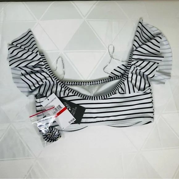 Vince Camuto  2 Pice White and Black Swimsuit  Stripe Bikini Size XS New - Picture 7 of 9